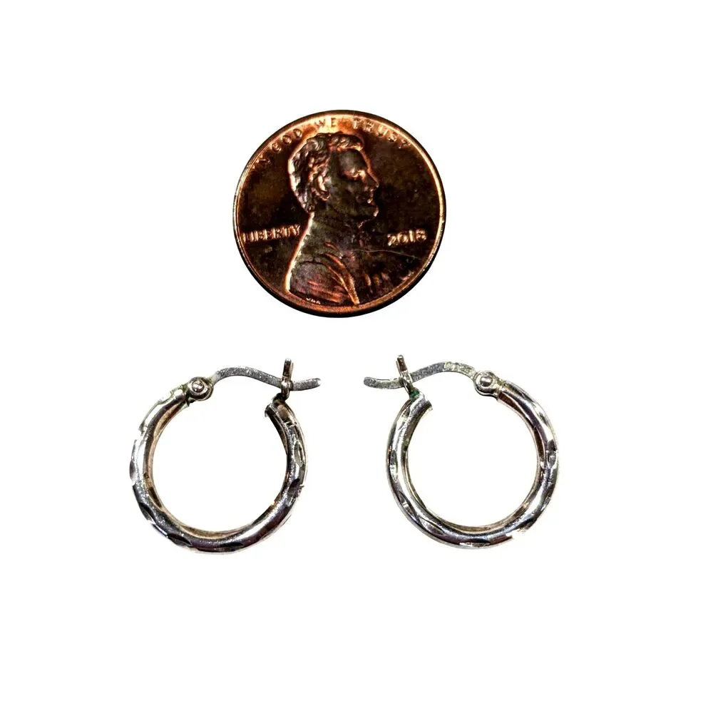 Sterling Silver Hoop Earrings Diamond Cut Small 16mm Preppy Coquette Whimsigoth